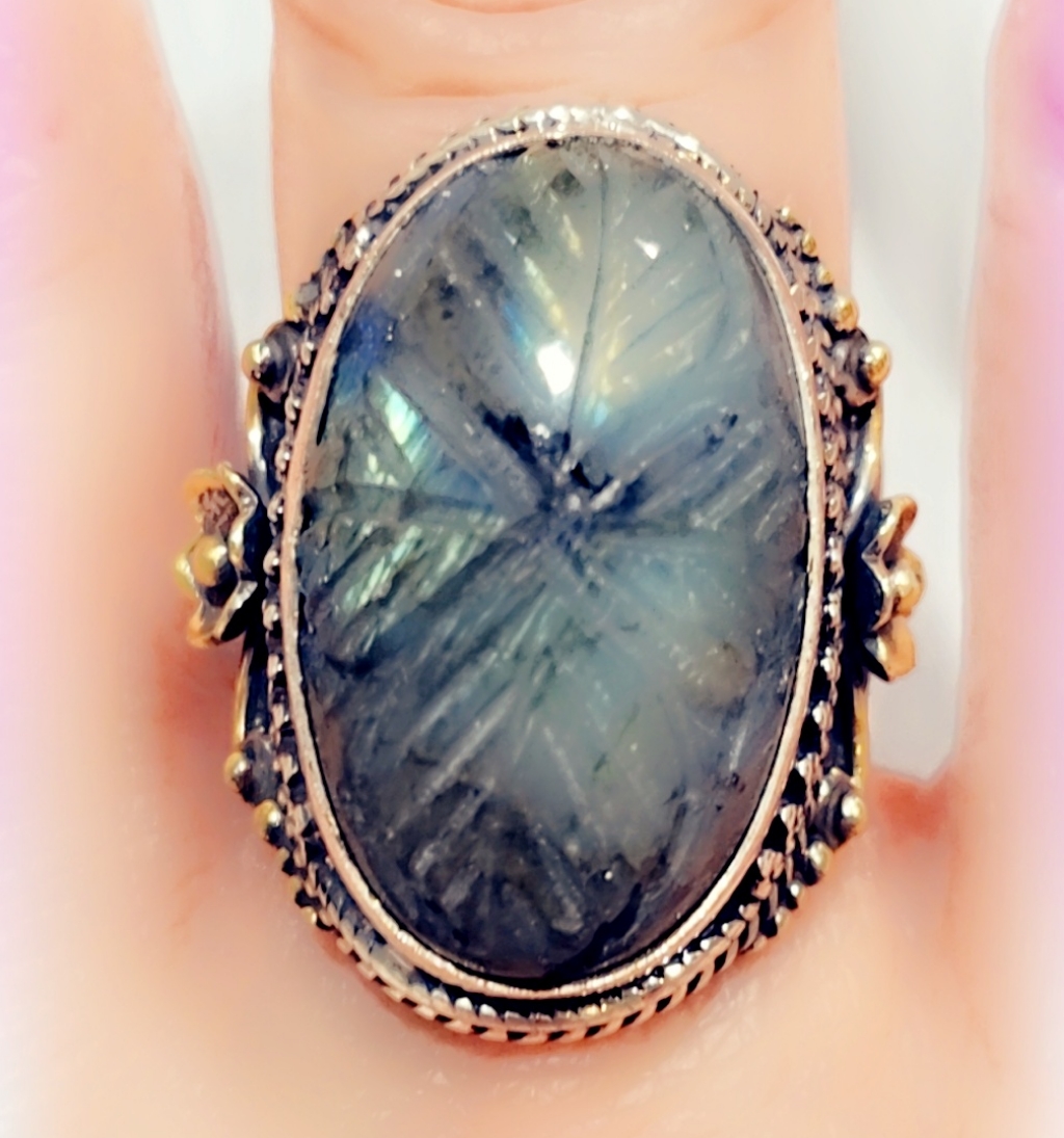 Carved Labradorite Custom Made Sterling Silver Gemstone Ring 97$